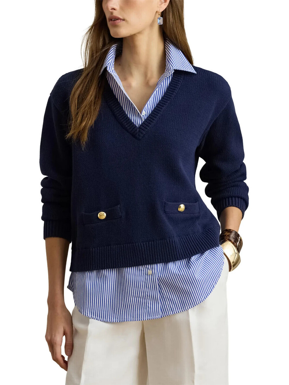 NEW, Polo Ralph Lauren Layered Mixed Media Sweater in Navy Sz XL #T4122